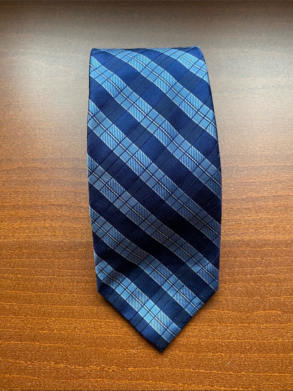 DKNY Navy and Light Blue Plaid Silk Tie
